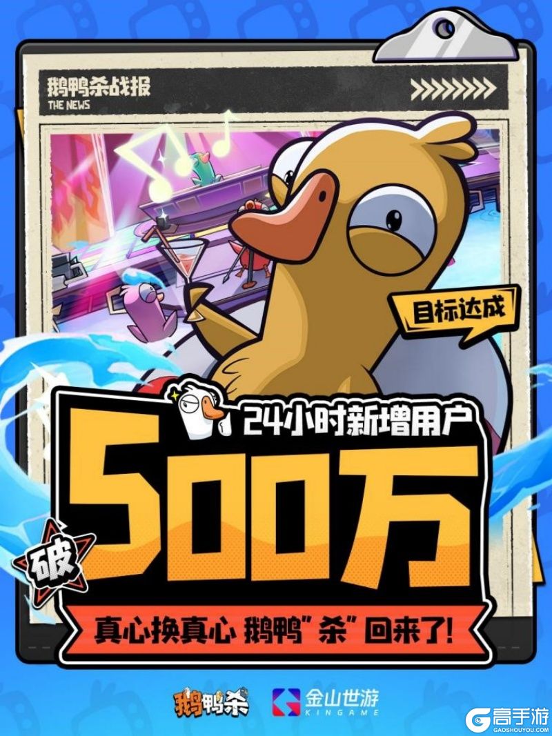 鹅鸭杀手游公测24小时新增用户破500万金山携手虎牙打造年轻社交新平台